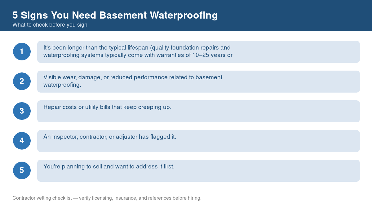 Checklist of warning signs that it's time for basement waterproofing