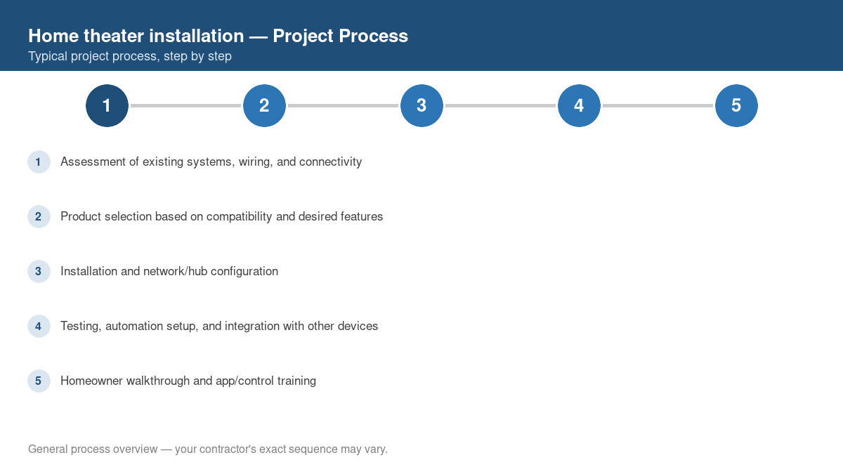 Step-by-step diagram of the typical process for home theater installation