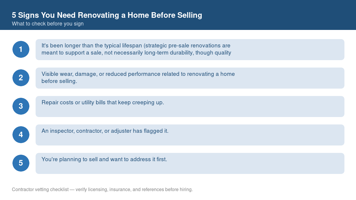 Checklist of warning signs that it's time for renovating a home before selling