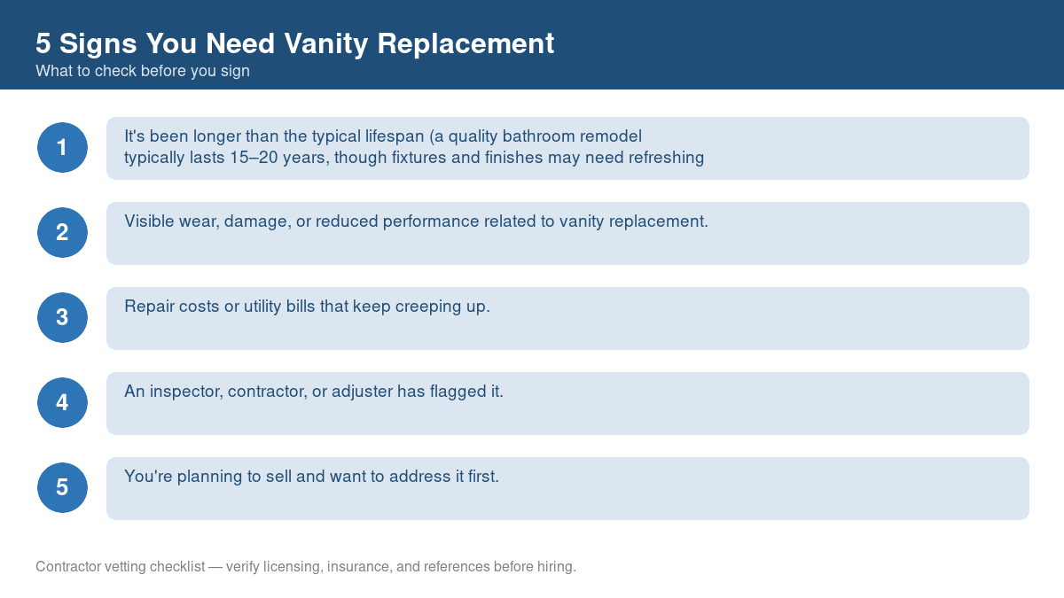 Checklist of warning signs that it's time for vanity replacement