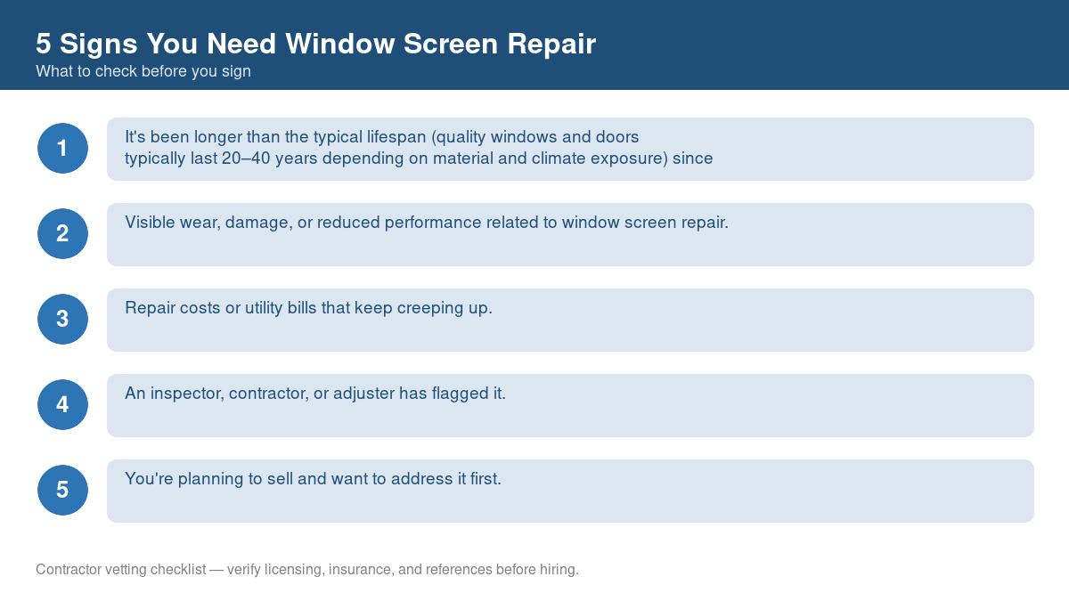 Checklist of warning signs that it's time for window screen repair