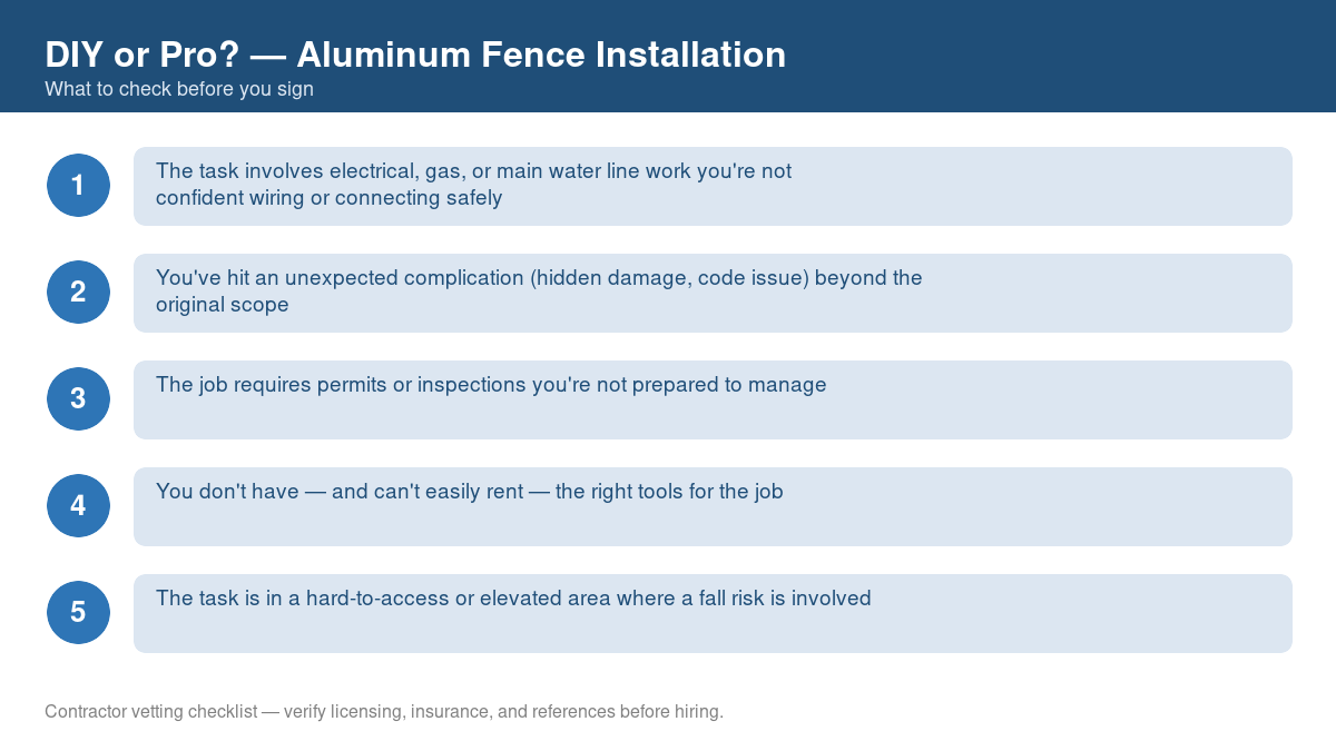 Checklist of signs you should call a professional instead of DIYing aluminum fence installation