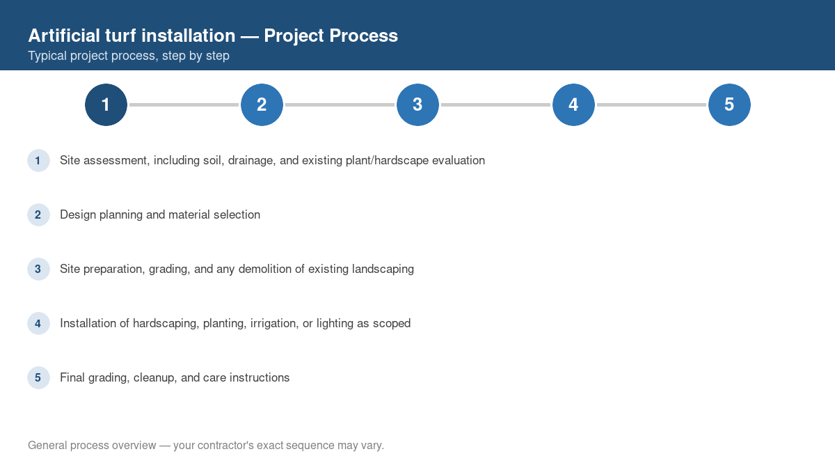 Step-by-step diagram of the typical process for artificial turf installation