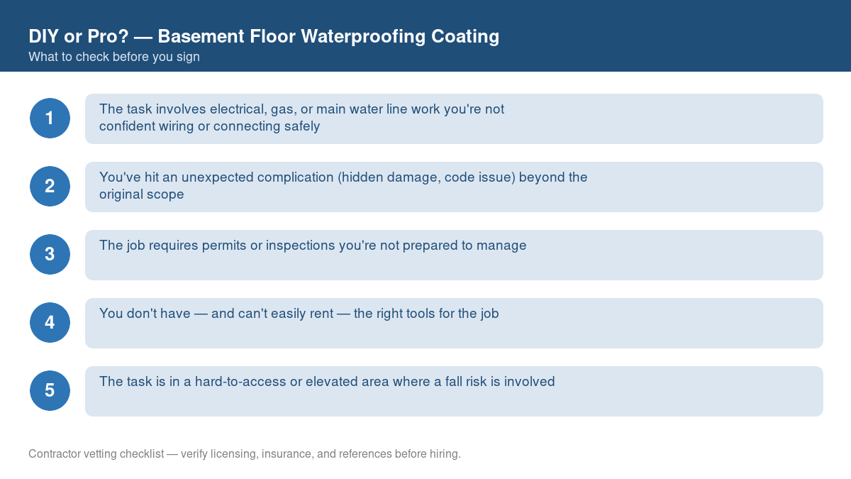 Checklist of signs you should call a professional instead of DIYing basement floor waterproofing coating