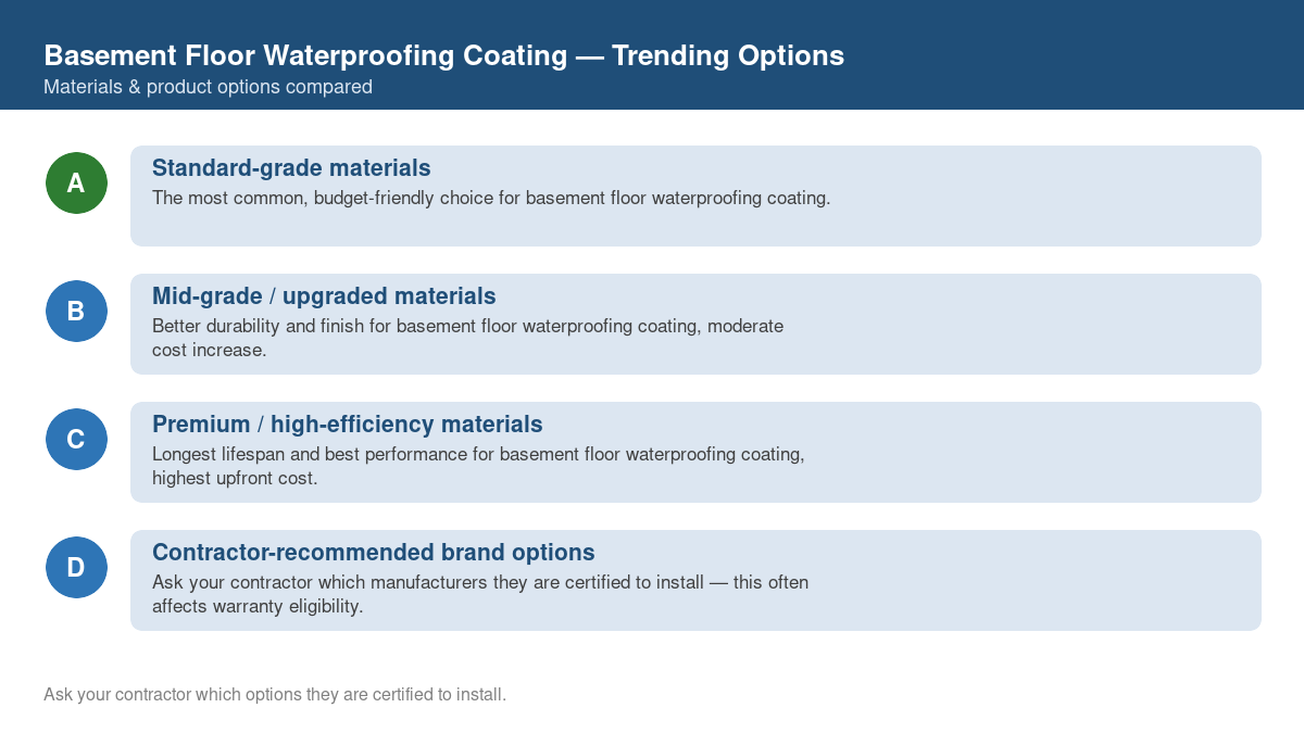 Comparison of trending material and product options for basement floor waterproofing coating in 2026