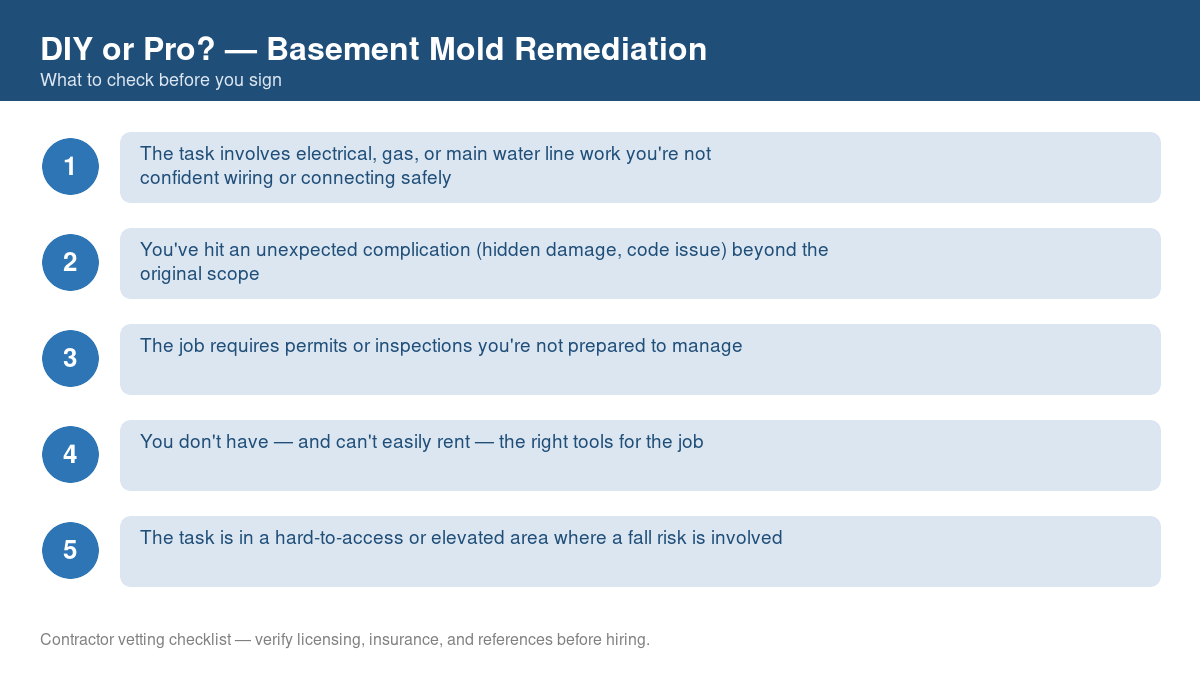 Checklist of signs you should call a professional instead of DIYing basement mold remediation