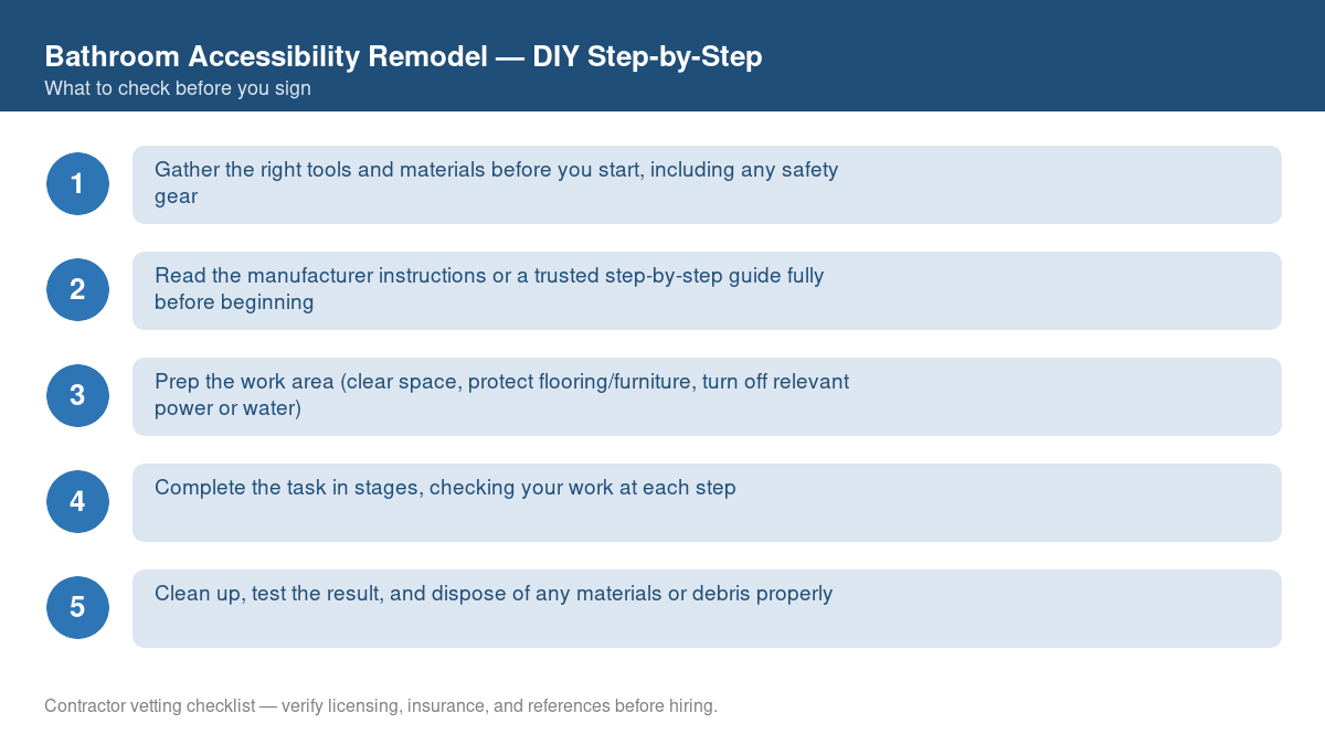Checklist of step-by-step instructions for DIY bathroom accessibility remodel