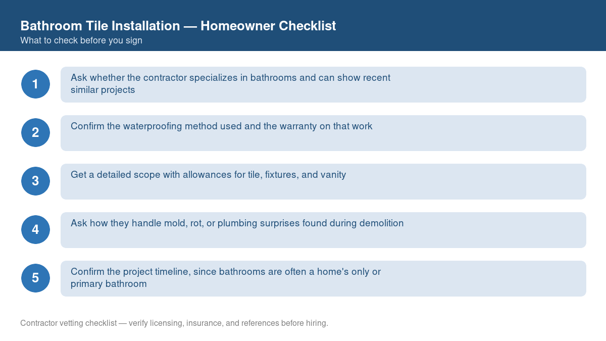 Checklist of steps to take before starting bathroom tile installation