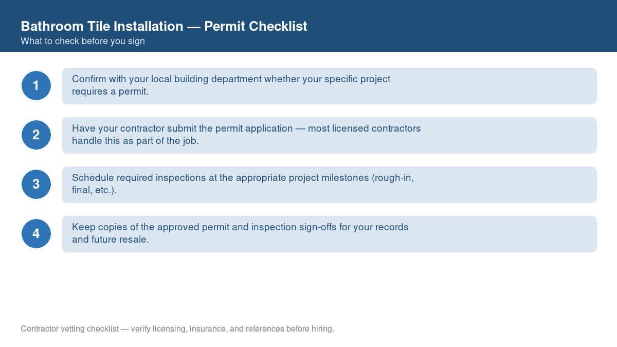 Checklist of steps to get a permit for bathroom tile installation
