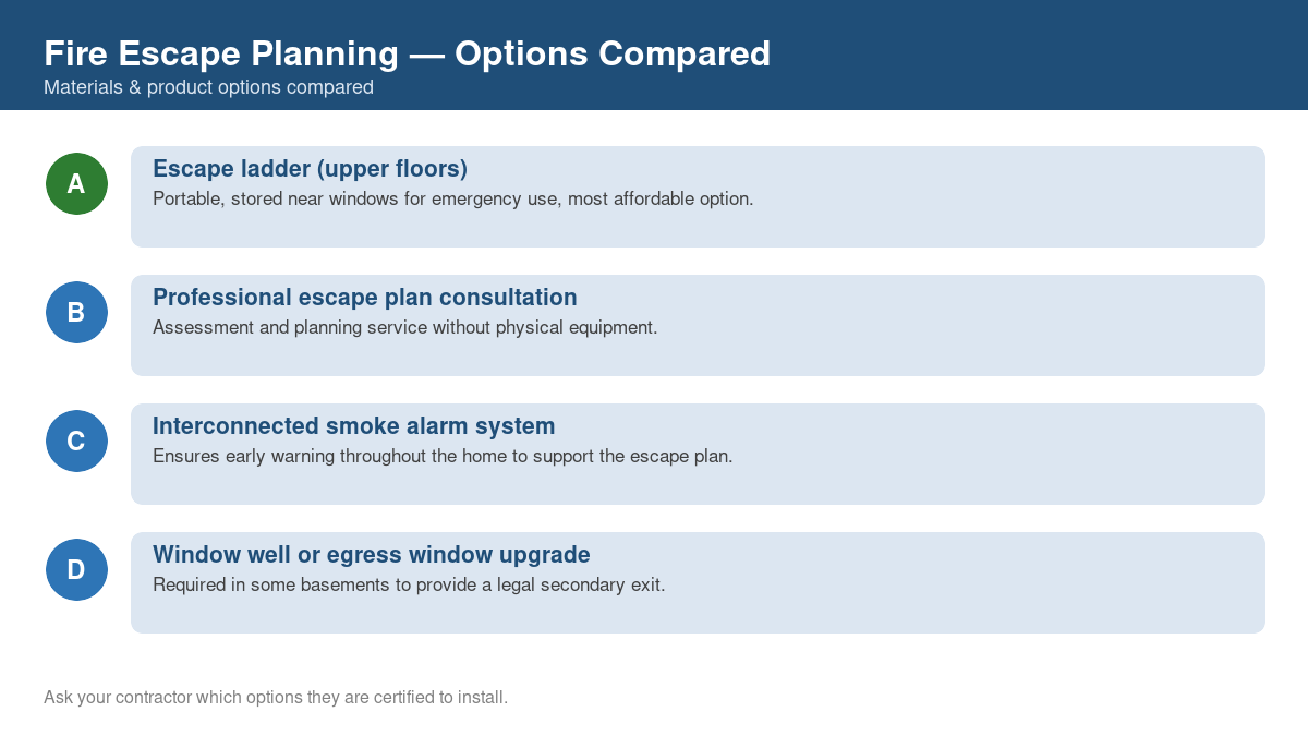 Comparison chart of the top material and product options for fire escape planning