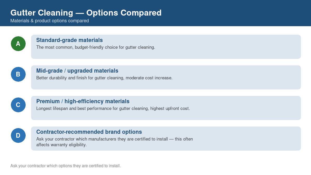 Comparison chart of the top material and product options for gutter cleaning