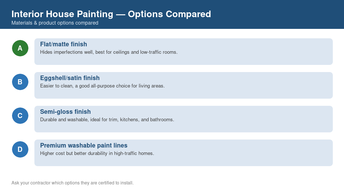 Comparison chart of the top material and product options for interior house painting