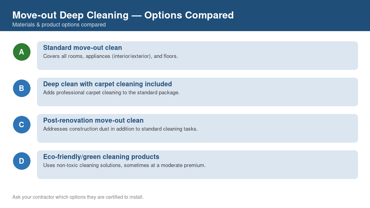 Comparison chart of the top material and product options for move-out deep cleaning