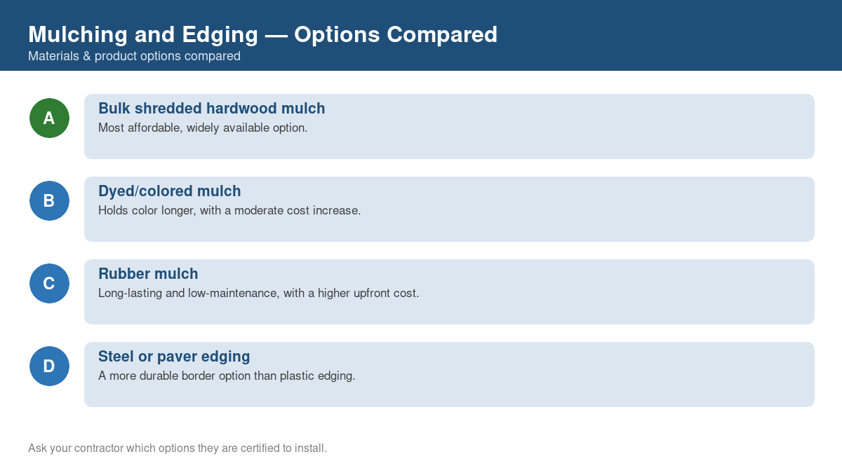Comparison chart of the top material and product options for mulching and edging
