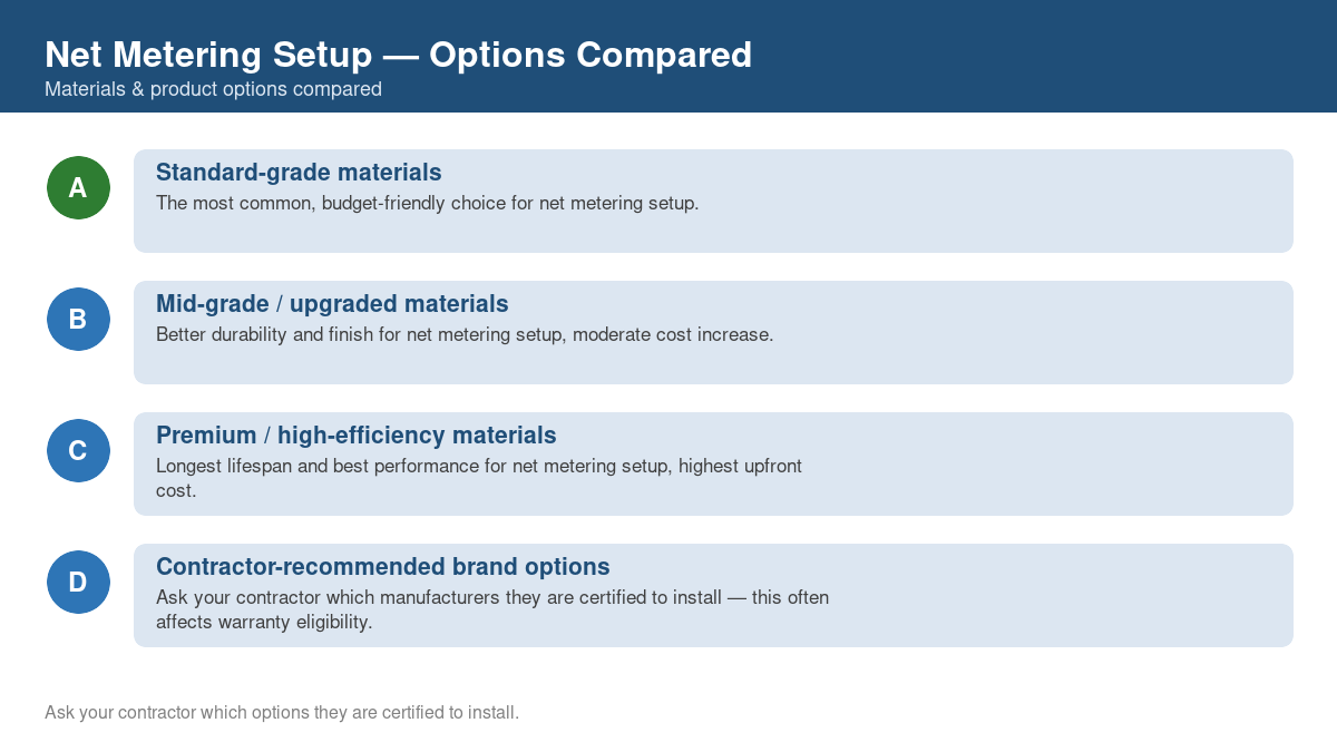 Comparison chart of the top material and product options for net metering setup