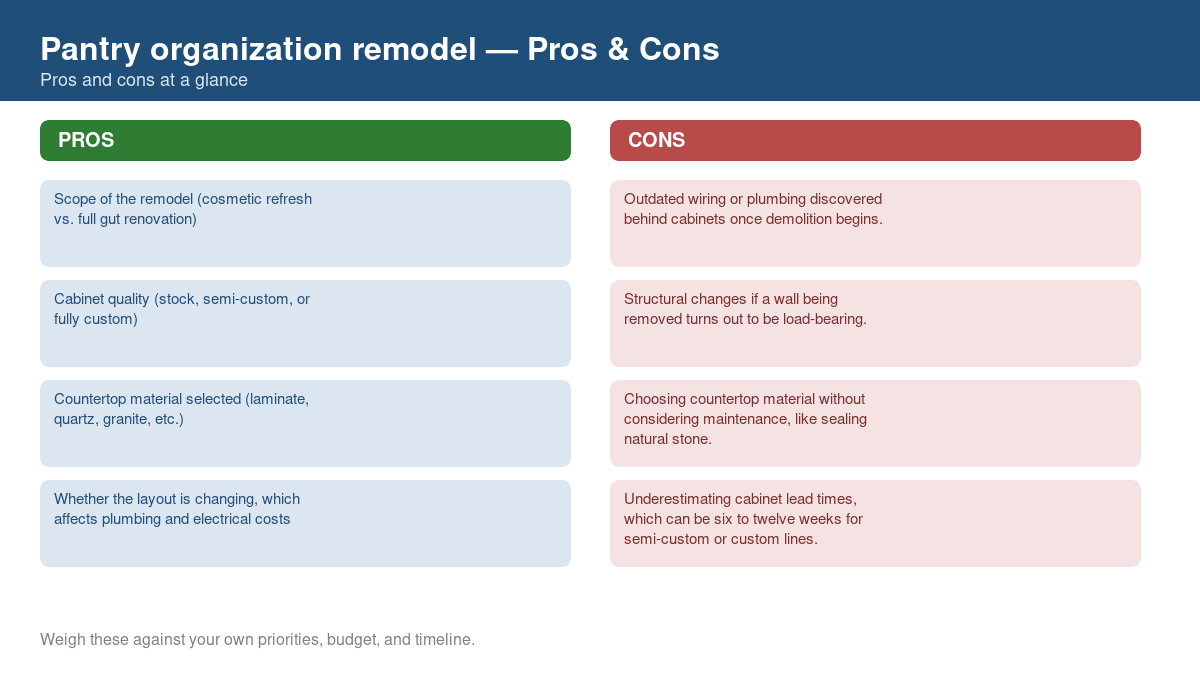 Pros and cons comparison chart for pantry organization remodel