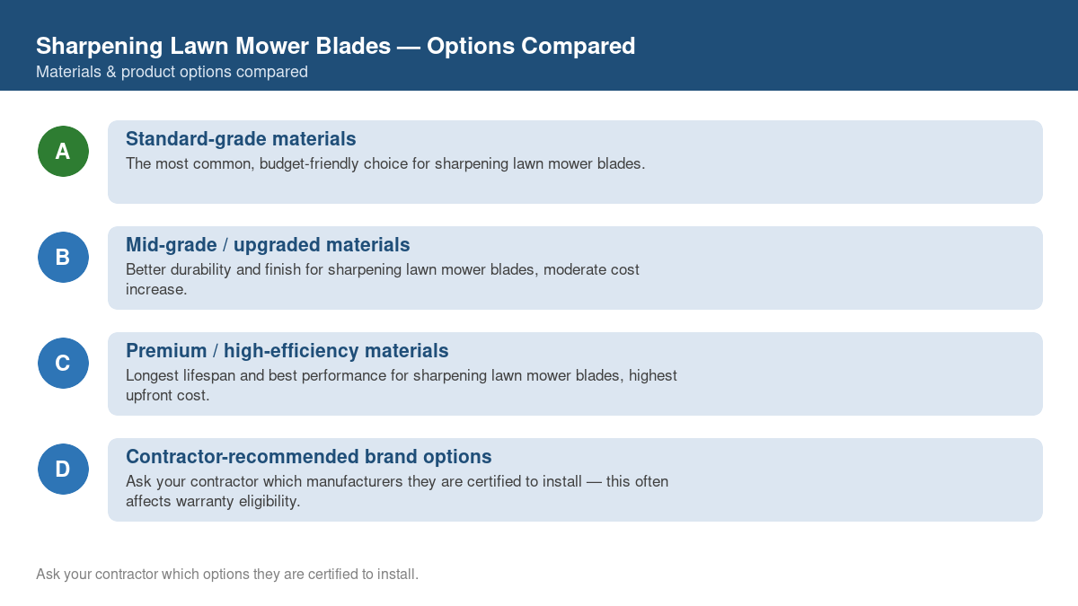 Comparison chart of the top material and product options for sharpening lawn mower blades