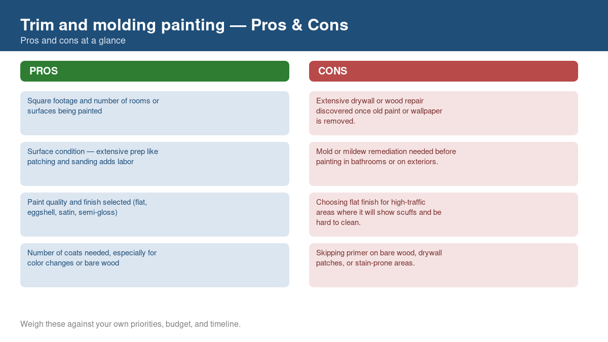 Pros and cons comparison chart for trim and molding painting
