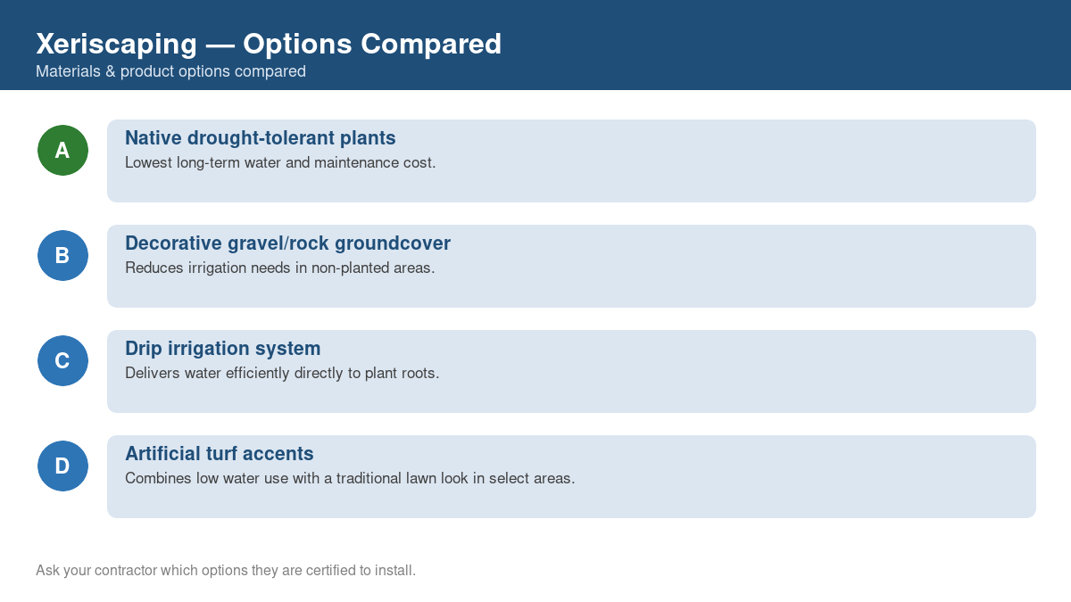 Comparison chart of the top material and product options for xeriscaping