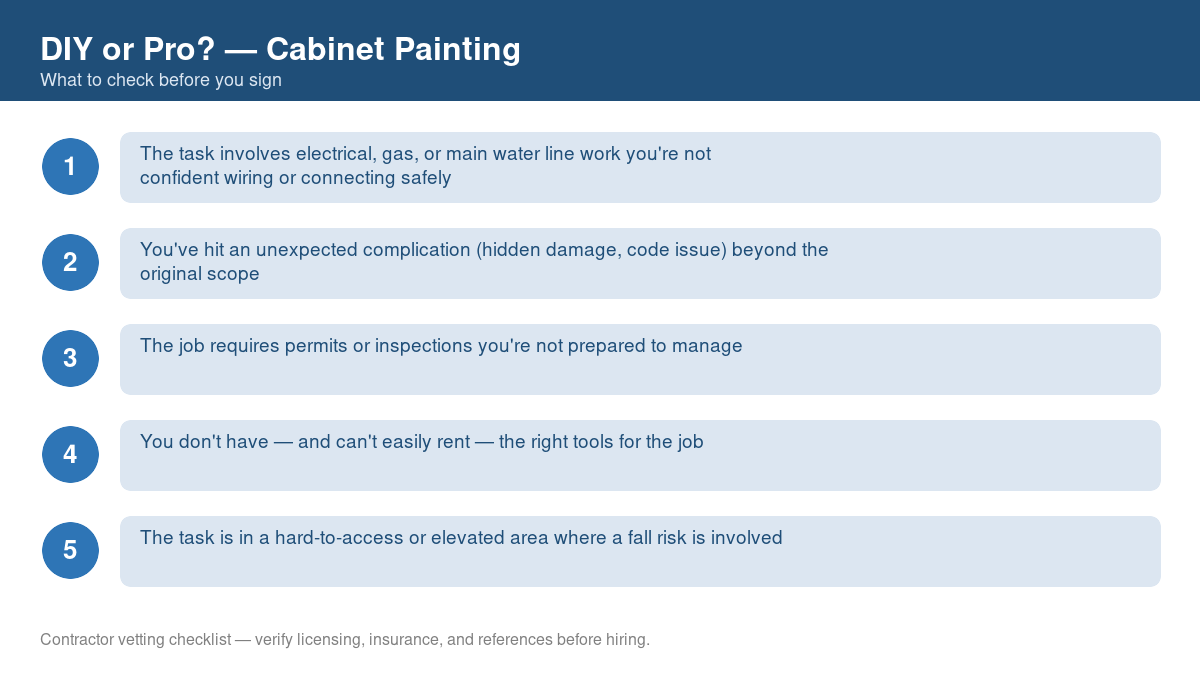 Checklist of signs you should call a professional instead of DIYing cabinet painting