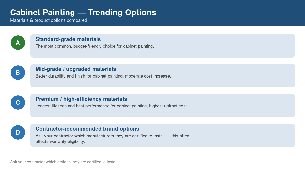 Comparison of trending material and product options for cabinet painting in 2026