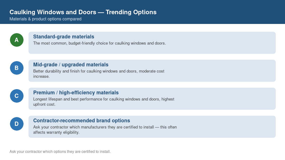 Comparison of trending material and product options for caulking windows and doors in 2026