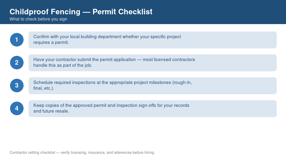 Checklist of steps to get a permit for childproof fencing