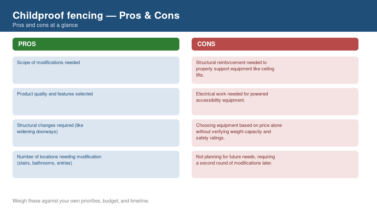 Pros and cons comparison chart for childproof fencing