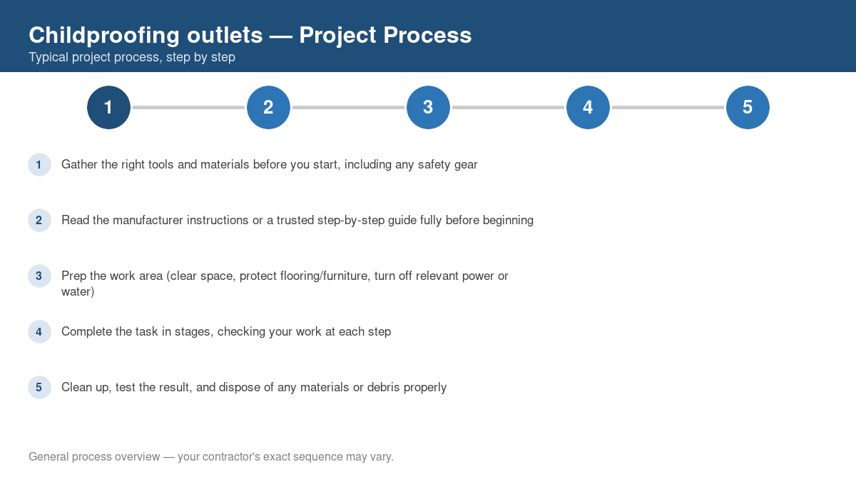 Step-by-step diagram of the typical process for childproofing outlets