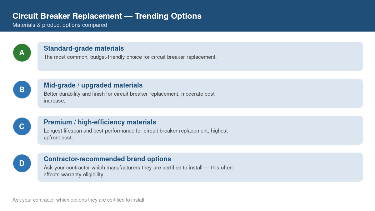 Comparison of trending material and product options for circuit breaker replacement in 2026