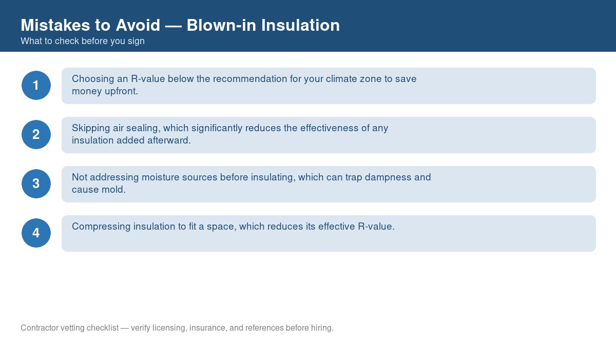 Checklist of common mistakes to avoid with blown-in insulation