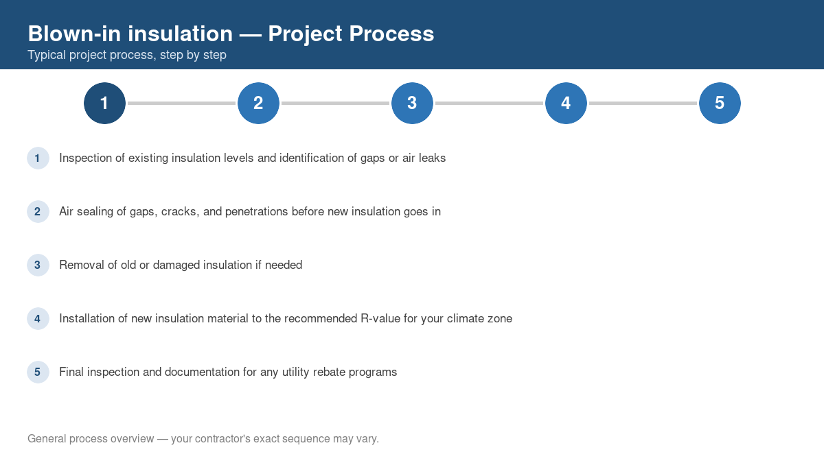 Step-by-step diagram of the typical process for blown-in insulation