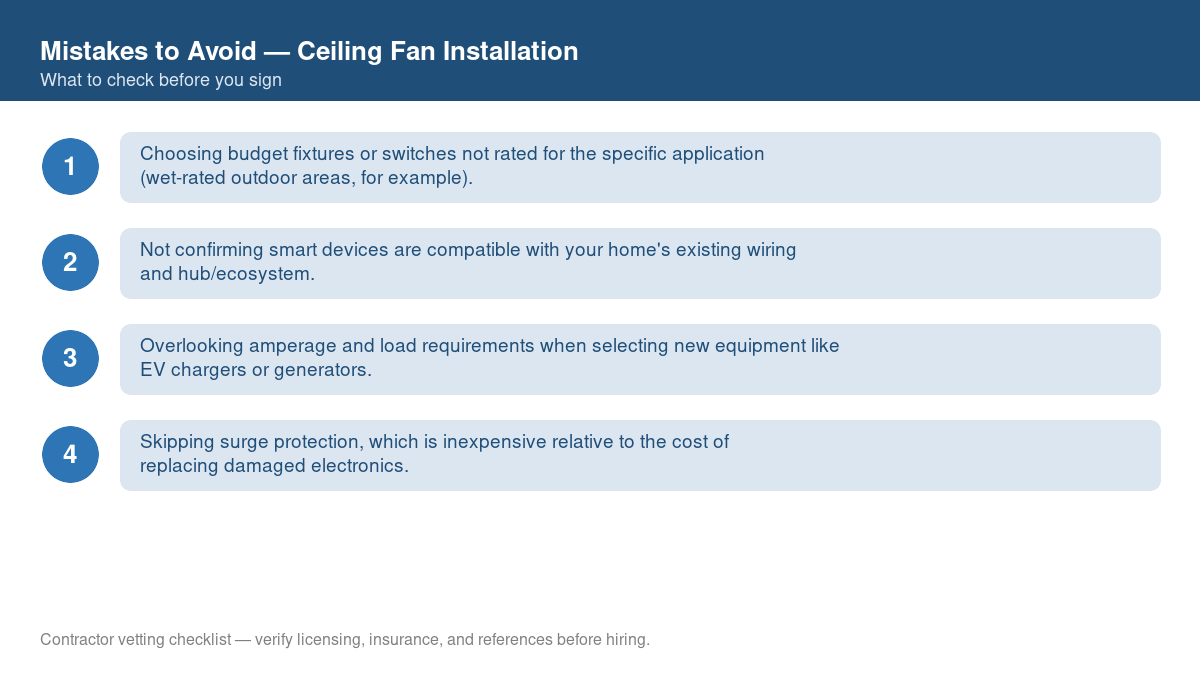 Checklist of common mistakes to avoid with ceiling fan installation