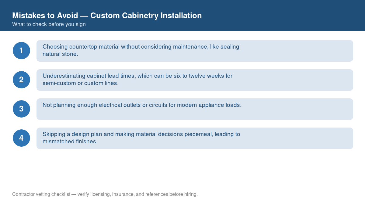 Checklist of common mistakes to avoid with custom cabinetry installation