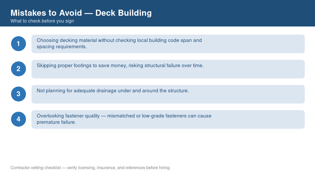 Checklist of common mistakes to avoid with deck building