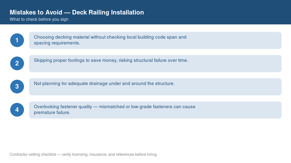 Checklist of common mistakes to avoid with deck railing installation