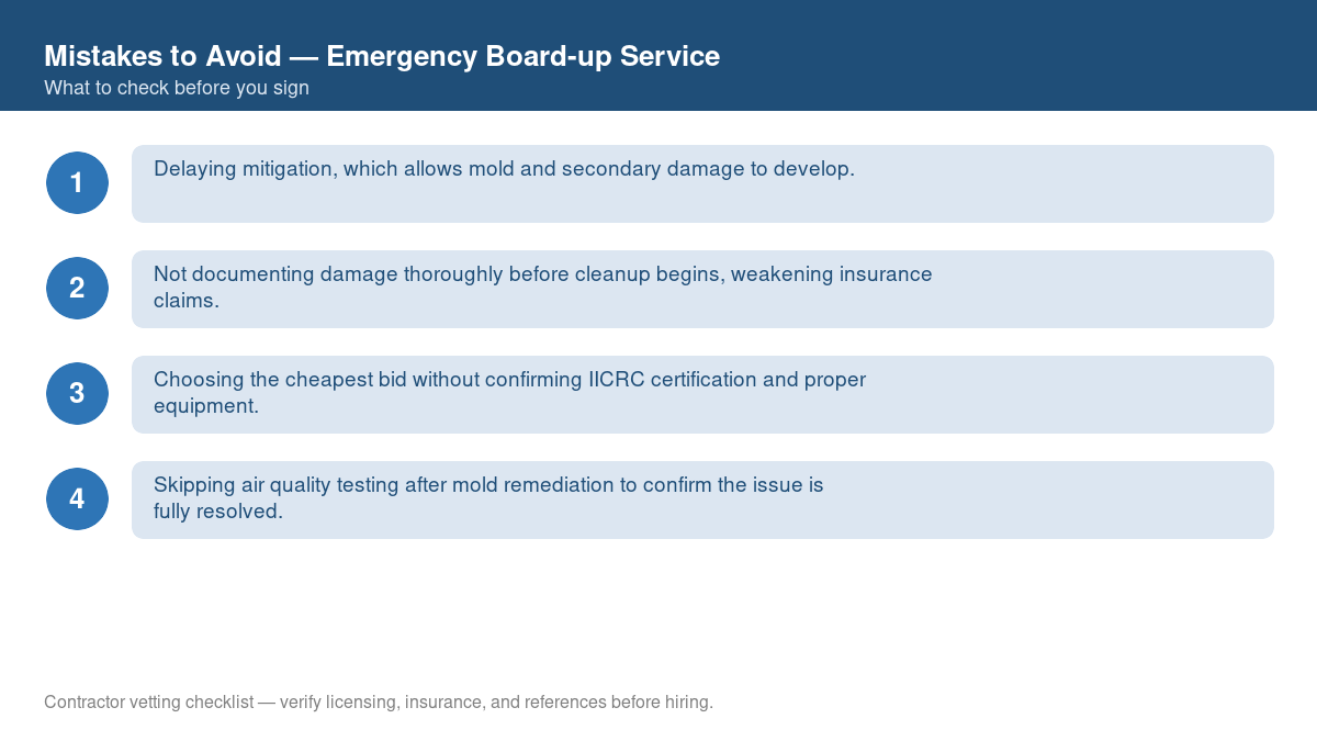 Checklist of common mistakes to avoid with emergency board-up service
