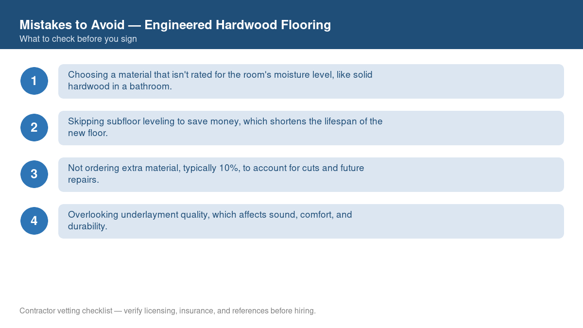 Checklist of common mistakes to avoid with engineered hardwood flooring