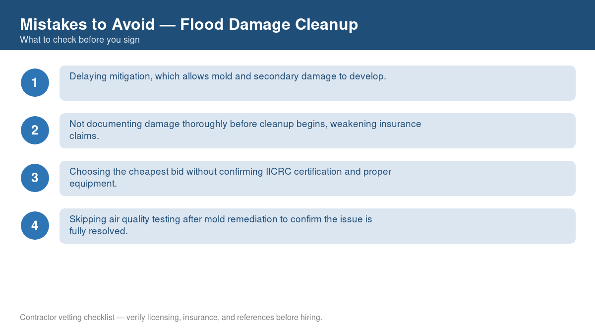 Checklist of common mistakes to avoid with flood damage cleanup