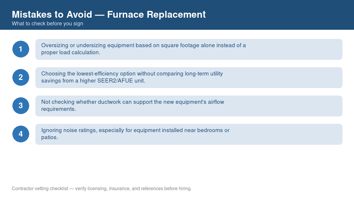 Checklist of common mistakes to avoid with furnace replacement