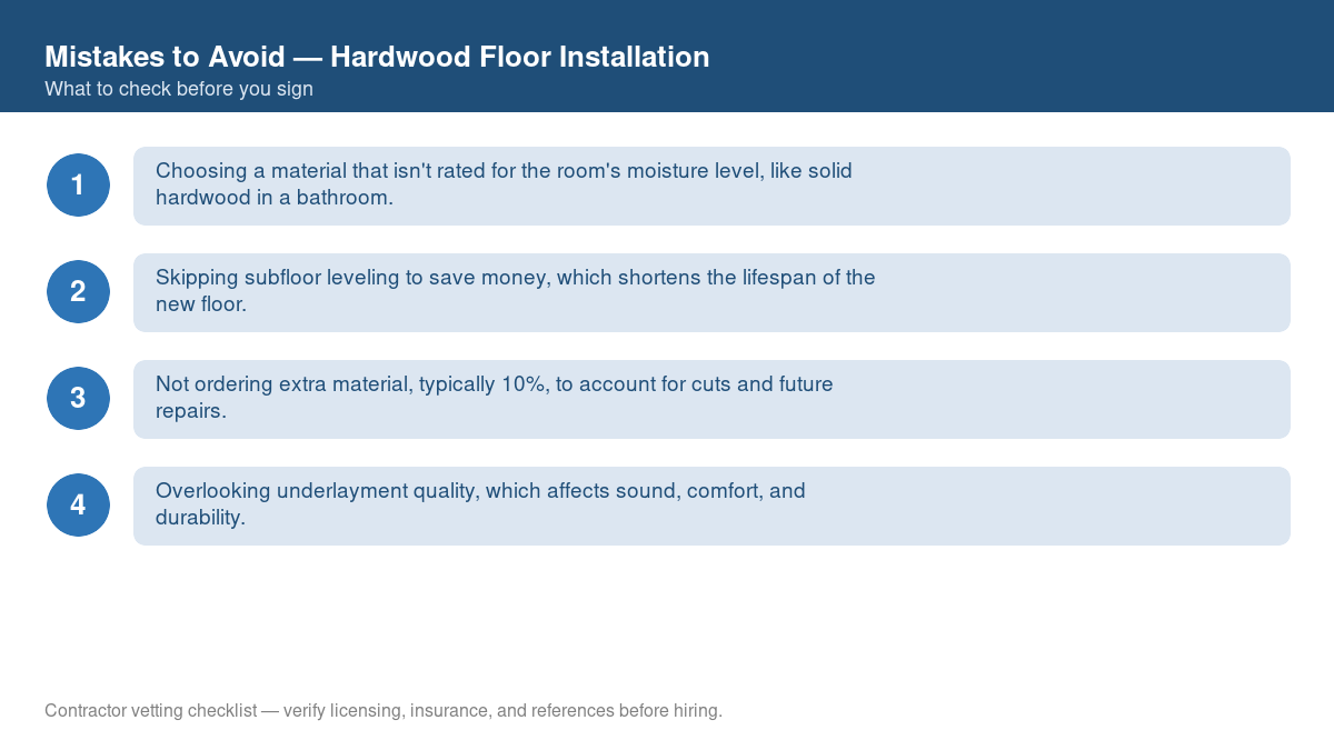Checklist of common mistakes to avoid with hardwood floor installation