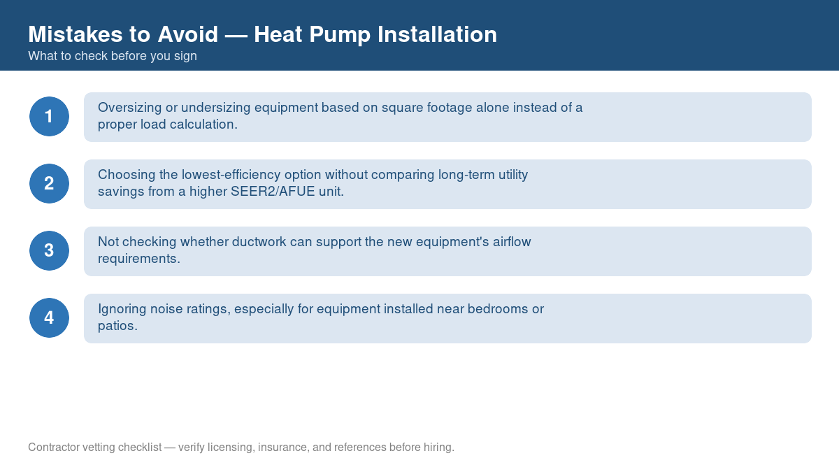 Checklist of common mistakes to avoid with heat pump installation