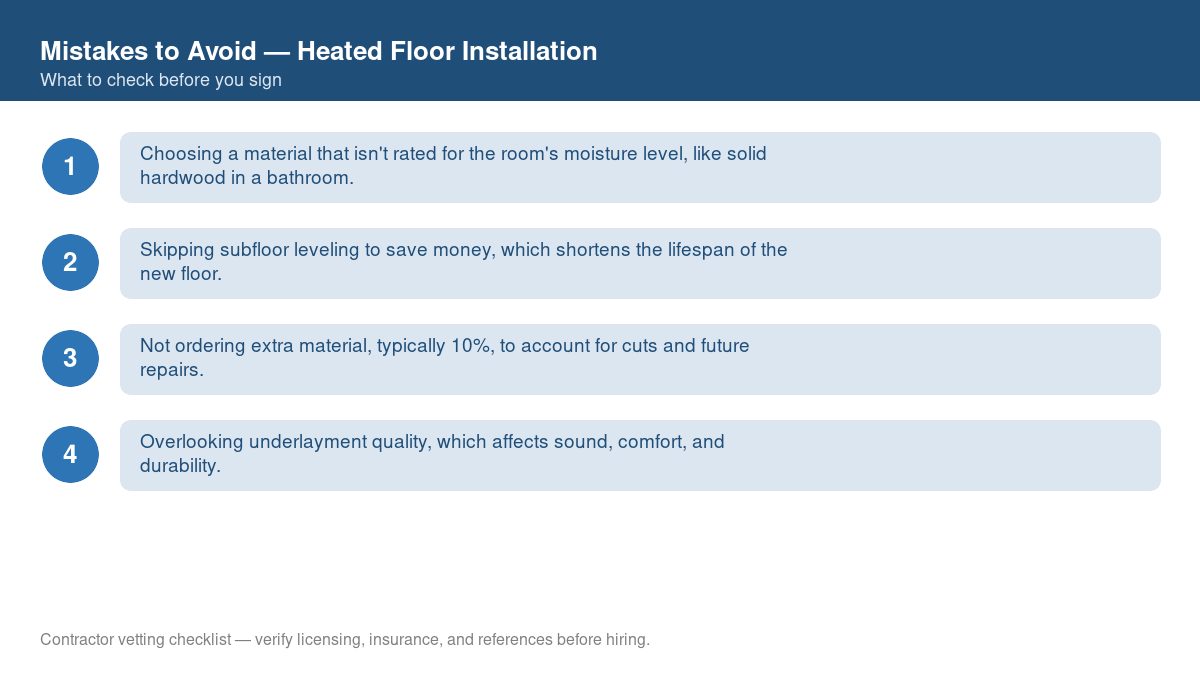 Checklist of common mistakes to avoid with heated floor installation