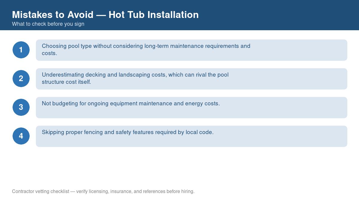 Checklist of common mistakes to avoid with hot tub installation