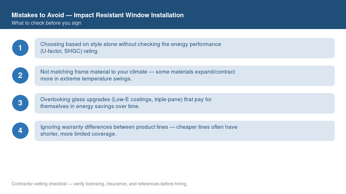 Checklist of common mistakes to avoid with impact resistant window installation