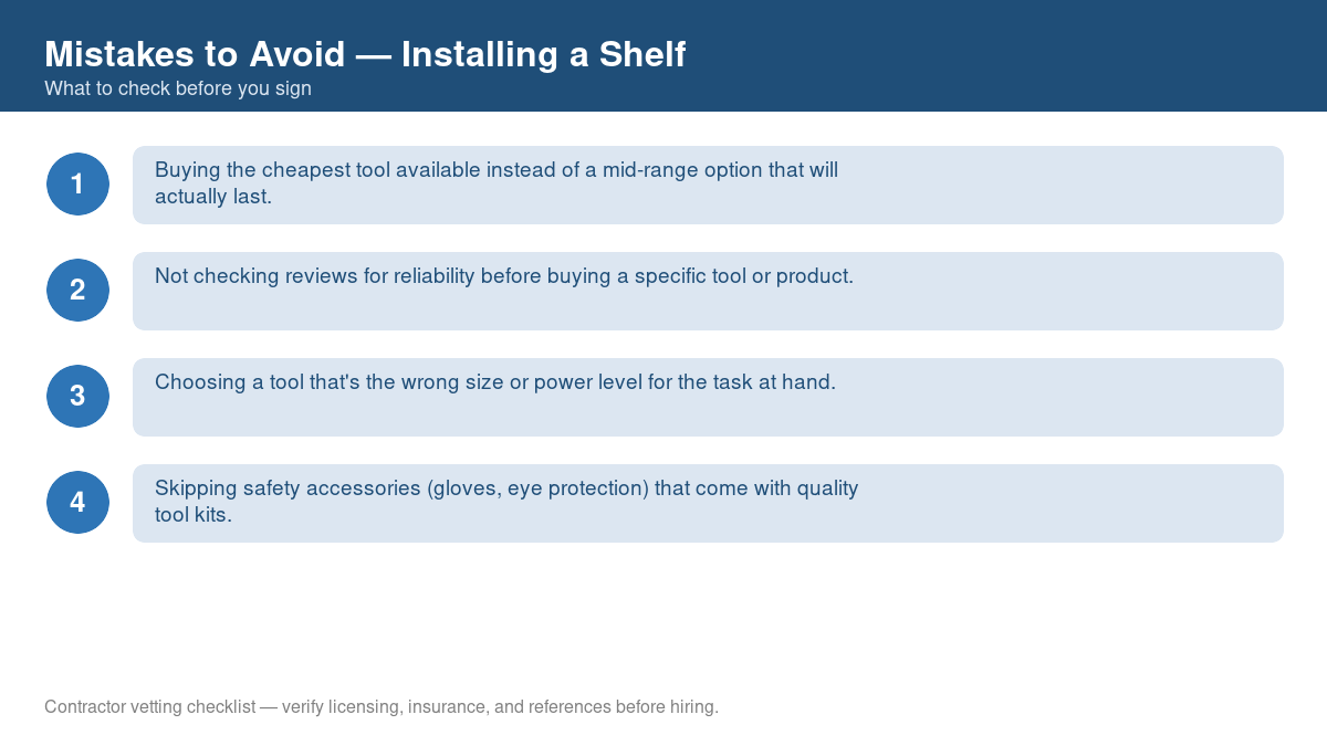 Checklist of common mistakes to avoid with installing a shelf