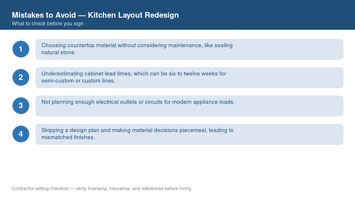 Checklist of common mistakes to avoid with kitchen layout redesign