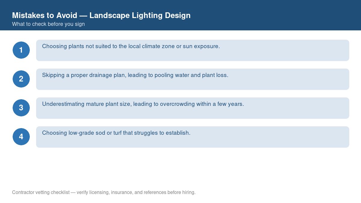 Checklist of common mistakes to avoid with landscape lighting design