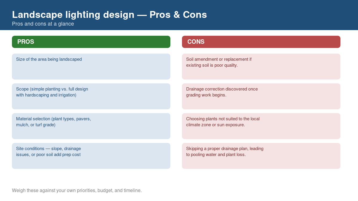 Pros and cons comparison chart for landscape lighting design