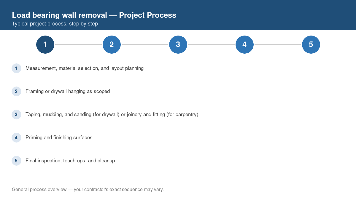 Step-by-step diagram of the typical process for load bearing wall removal
